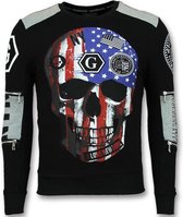 Sweatshirt Heren - Skull  Trui Heren - Amerikaanse Vlag - Zwart