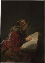 Oude lezende vrouw, waarschijnlijk de profetes Hannah | Rembrandt van Rijn | 1631 | Canvasdoek | Wanddecoratie | 60CM x 90CM | Schilderij | Oude meesters | Foto op canvas
