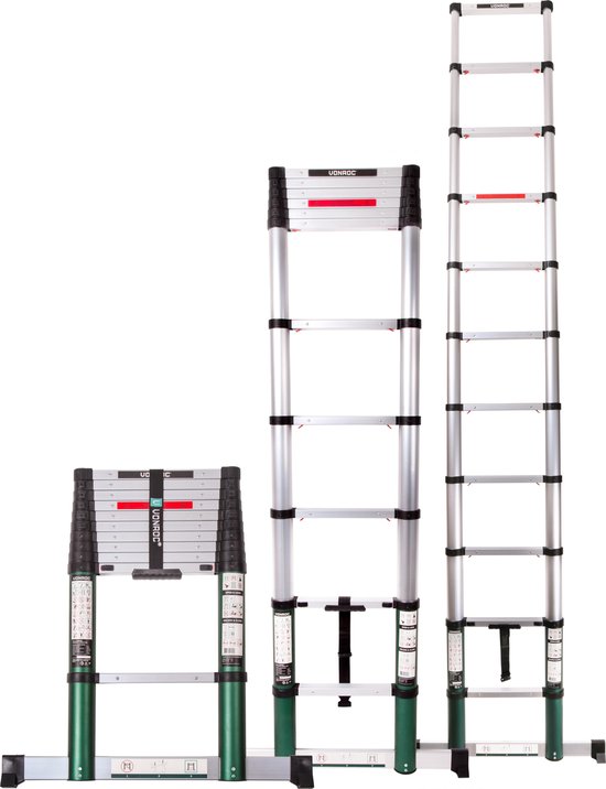 VONROC Telescopische ladder Professioneel – 3.2m – met softclose & dwarsbalk...
