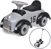 Loopauto Grijs Retro met duwstang - Loop auto met stang