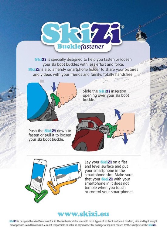 SkiZi - Buckle Fastener - Oranje - Wintersport - Wintersport Gadget - Skischoenhulp -  Ski Gadget - Wintersport Accessoires - Telefoonhouder - Trek je ski schoenen gemakkelijk aan - Skizi