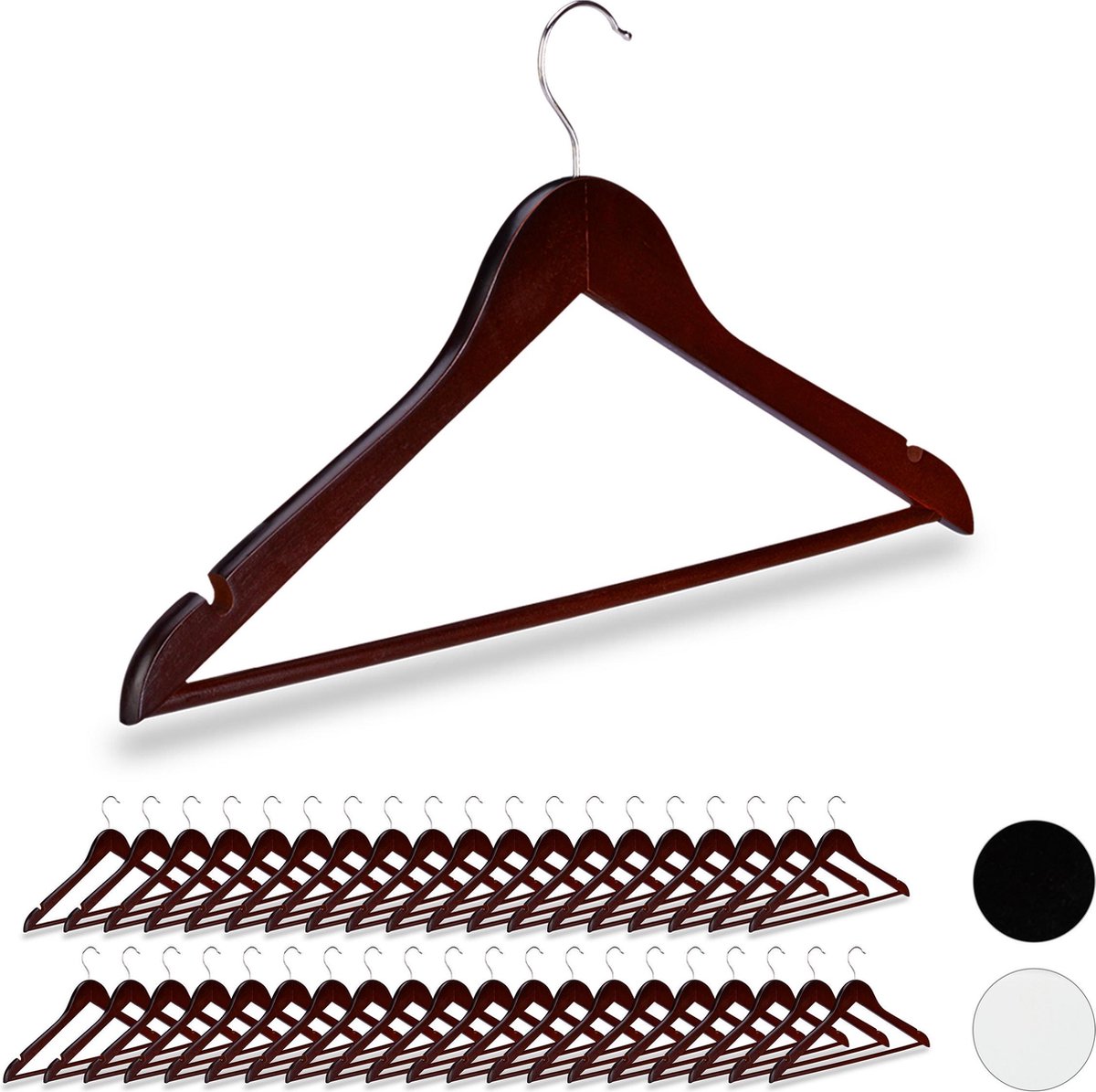 40x kledinghanger - hout - broeklat - kleerhangers - draaibare haken- bruin
