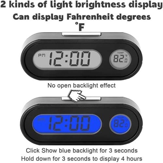 2-in-1 Auto Horloge Thermometer Ontluchter Clip-on Lichtgevende Klok LCD Digitaal Scherm Met Blauwe Achtergrondverlichting Interieuraccessoires – koop de beste producten in de online winkel