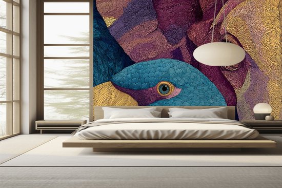 Peel & stick Fotobehang - Vibrant Wildlife Tapestry Wallpaper - 250x150 centimeter