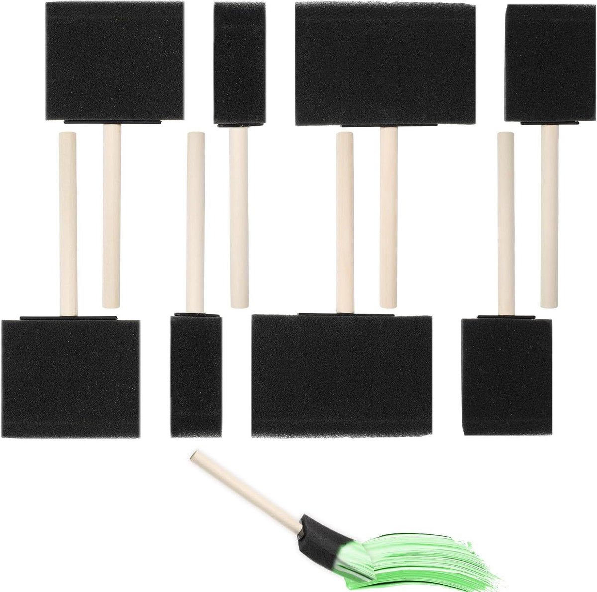 Allecto Plus - Schuimkwasten met Houten Handvat voor Schilderen - Aquarelverf - Knutselprojecten - Set van 8 - Verschillende Maten