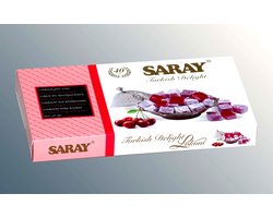 Saray Turks Fruit met Kersensmaak 400 gr - Saray Visne Tadinda Lokum Turk Lokumu - Saray Turkish Delight with Cherry Flavor 400 g