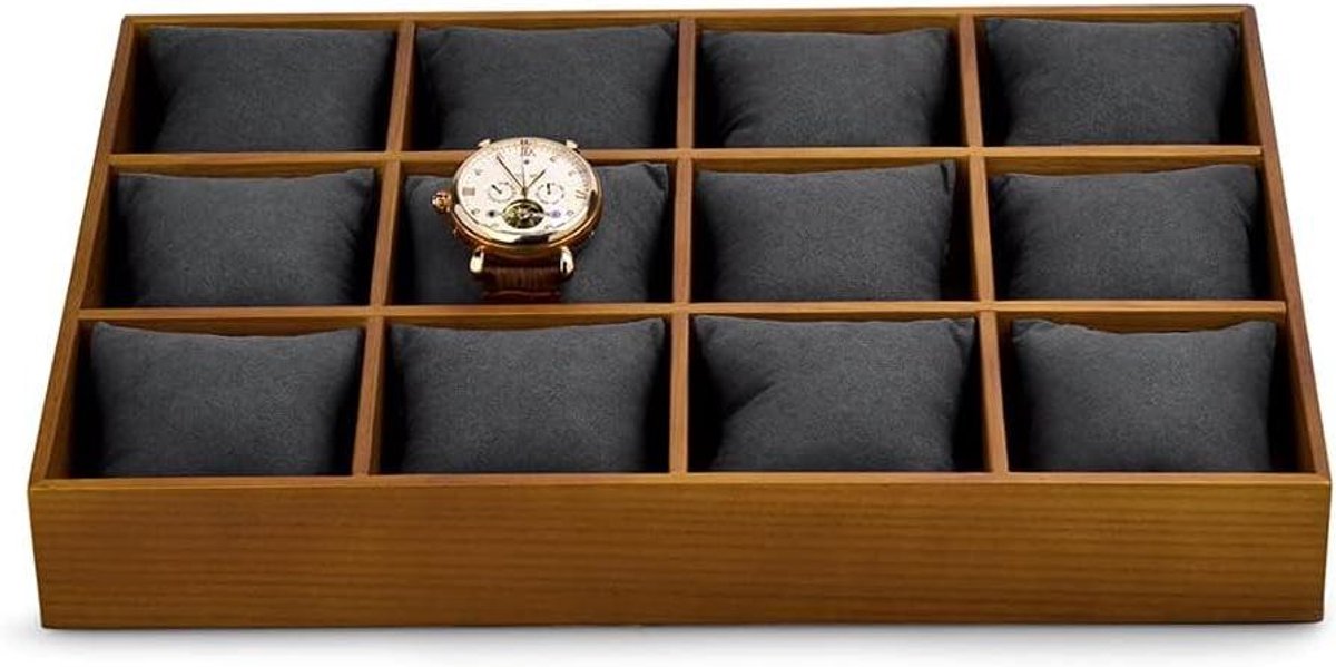 Massief houten horloge opbergdoos voor sieraden organizer - donkergrijs, stijlvol ontwerp, perfect voor horloges en armbanden