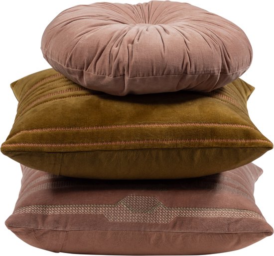 Foto: Woood feis kussens velvet stof roze naturel set van 3