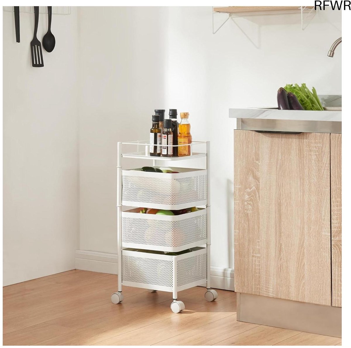 RFWR® Keukentrolley met 3 Manden - Stalen Serveertrolley met Wielen voor Keuken en Badkamer