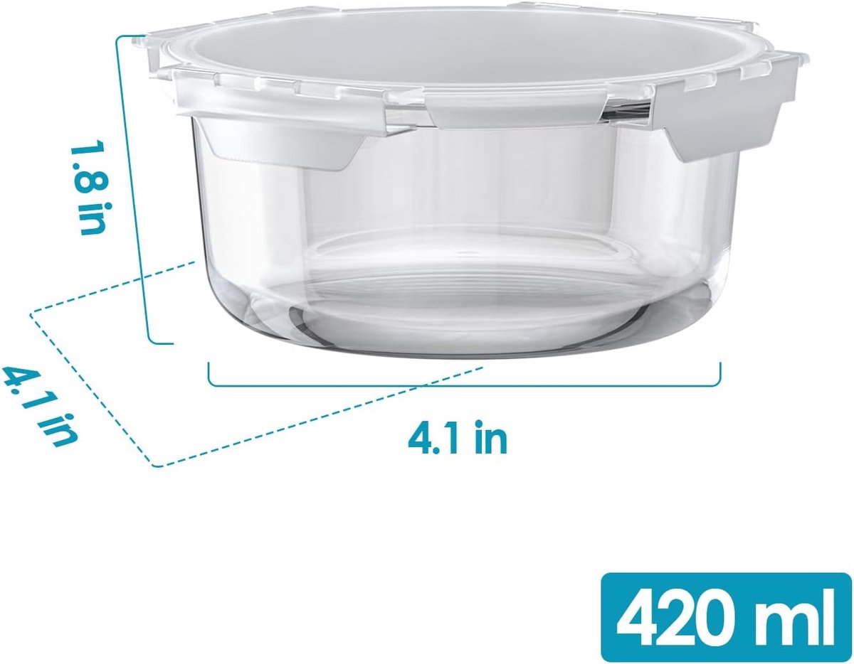 LNWSN Set van 4 voedselcontainers met deksel, 4 stuks, 1040 ml, borosilicaatglas, voorraaddozen met deksel, magnetronbestendig, voorraaddozen voor arbeiders
