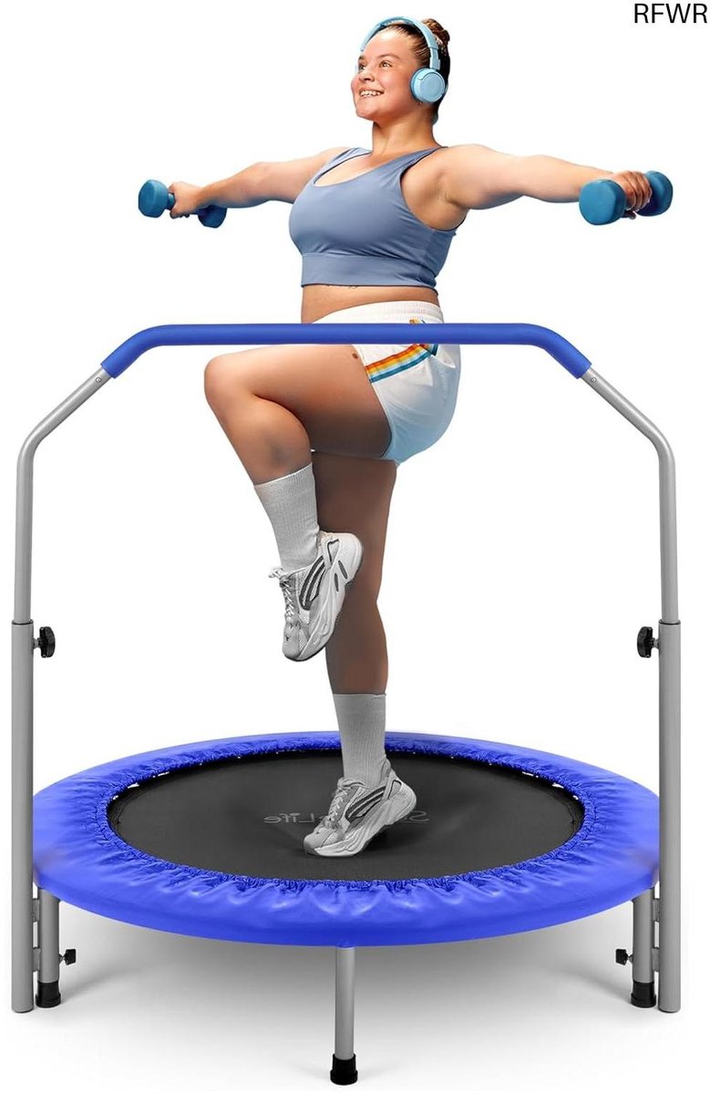 RFWR® Compact Mini Trampoline voor Fitness en Cardio - Verstelbare Handgreep en Draagbaar Ontwerp