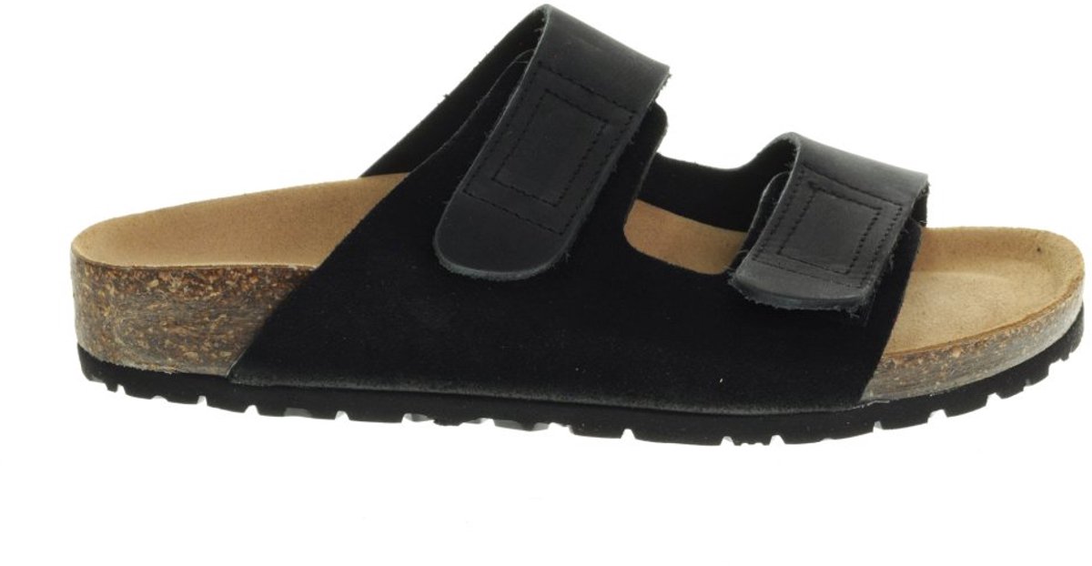Zwarte Suede Slippers Velcro Bionatura maat 46