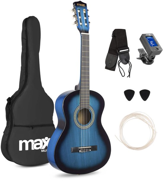 Guitare acoustique Kinder MAX SoloArt 3/4 - Avec cours de musique et accessoires gratuits - Blauw