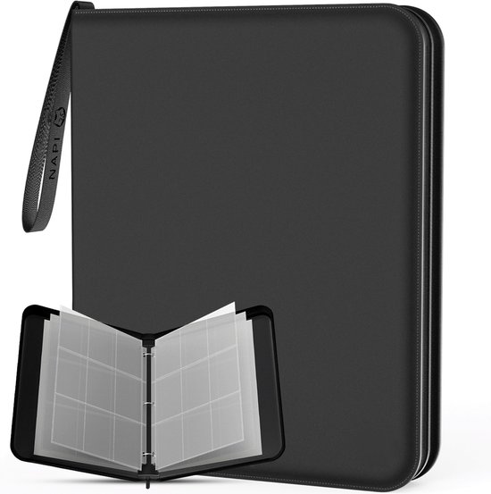 NAPI Verzamelmap voor 900 Kaarten - Binder Map voor Kaarten - 9 Pocket - Kunstleer - Premium Card Binder met Ritssluiting - 50 Pagina's - A4 Formaat - Zwart