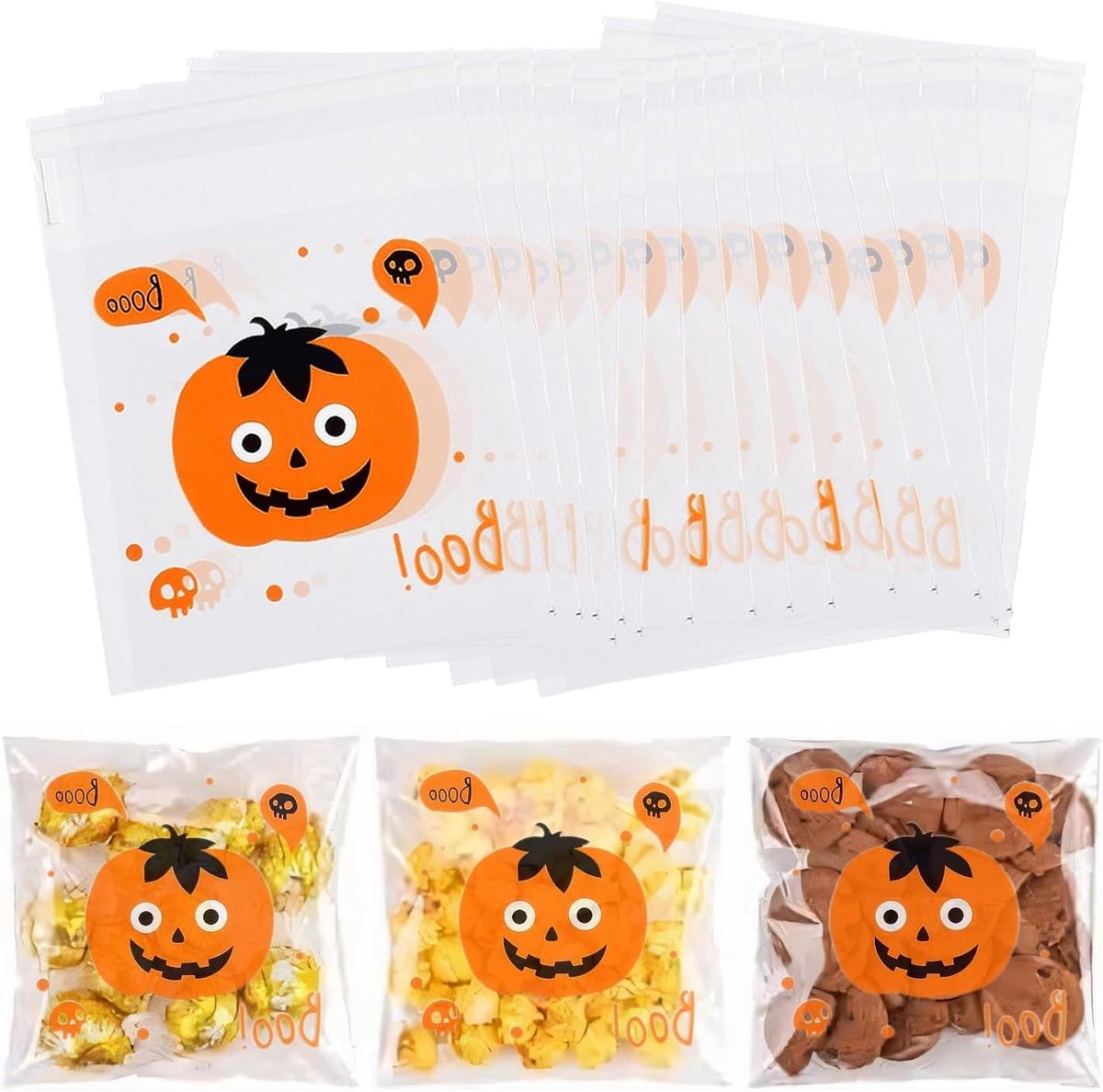Halloween koekjeszakjes 100 stuks transparante cellofaanzakjes met zelfklevende sluiting