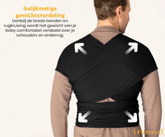 Frummel Baby Draagdoek Zwart - Draagzak - Baby Wrap - Baby carrier - Draagdoek geweven - Baby 0-36 maanden - Newborn van Merkloos — afbeelding 3