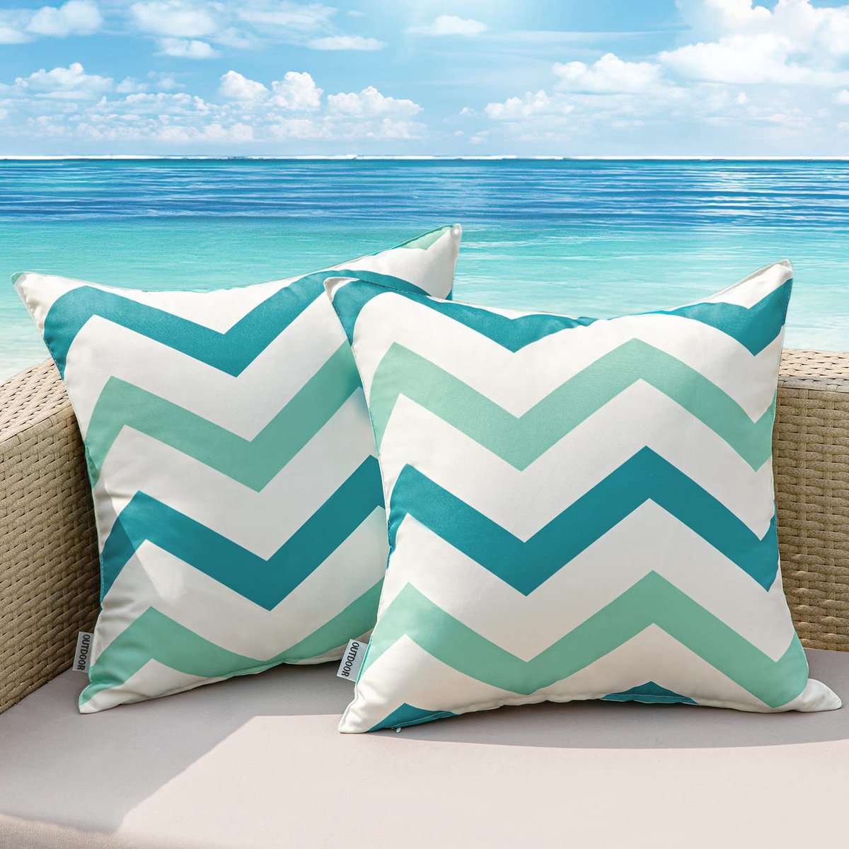 Ibenzoa Waterdichte Geometrische Kussenhoezen Set van 2 voor Binnen en Buiten, 45 x 45 cm, Blauwtinten groen