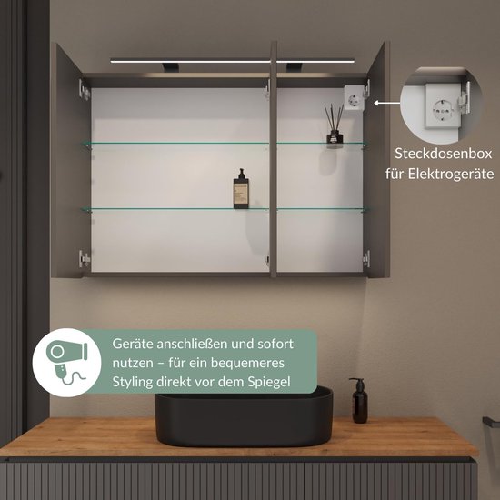 EZSSW Spiegelkast voor badkamer met verlichting, 80 x 60 x 13.5