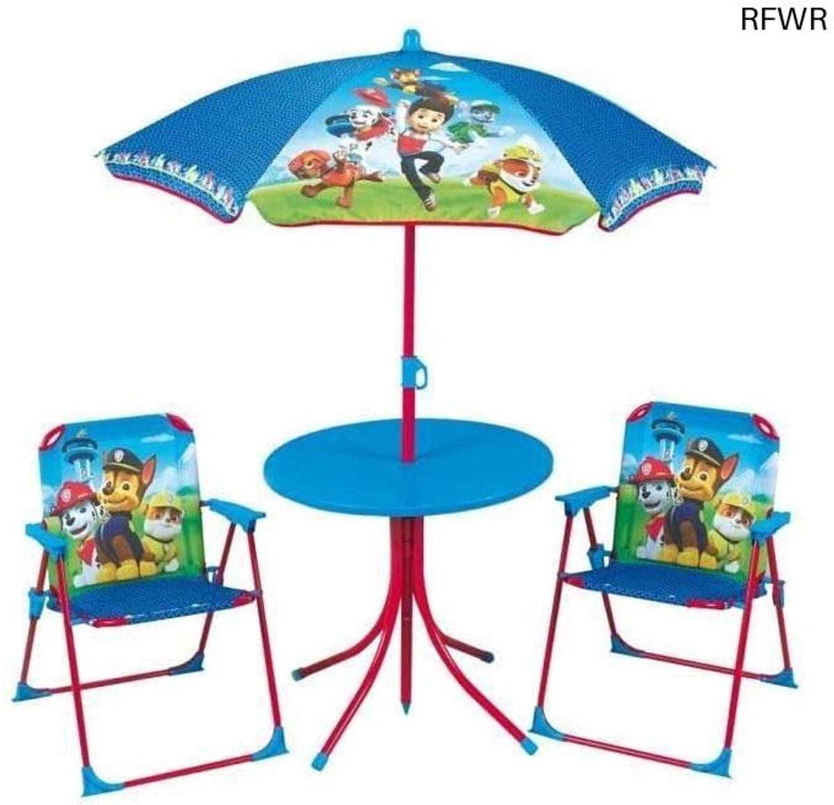 RFWR Tuinmeubelset voor Kinderen met Tafel, Klapstoelen en Parasol - Blauw