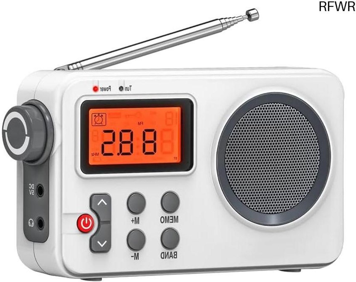 RFWR® Multifunctionele Radio - Draagbare AM FM Wereldontvanger met Groot Display, Wekker, USB Voeding