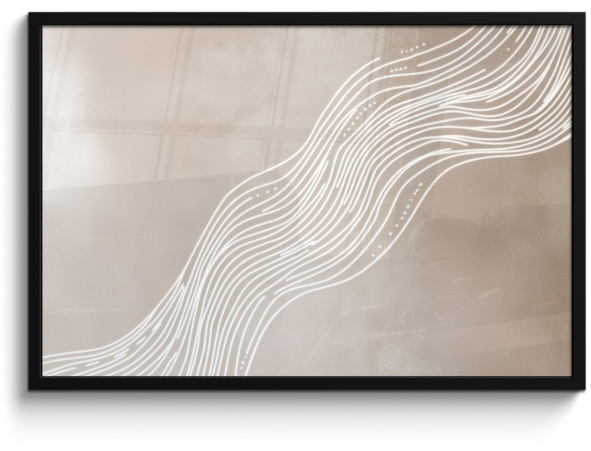 FrameYourWall Poster in lijst - Fotolijst 90x60 cm - Posters - Golvende lijnen - Vloeiend - Zandkleurig - Posterlijst zwart - Decoratie - Wanddecoratie woonkamer - Muurdecoratie slaapkamer