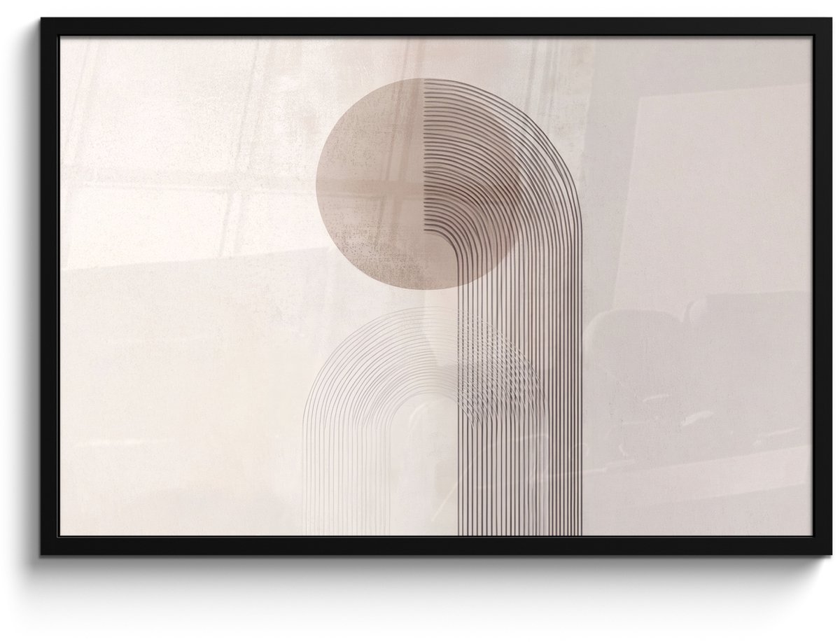 FrameYourWall Poster in lijst - Fotolijst 90x60 cm - Posters - Minimalistisch - Cirkel - Lichtgrijs - Posterlijst zwart - Decoratie - Wanddecoratie woonkamer - Muurdecoratie slaapkamer Minimalistisch - Cirkel - Lijnen