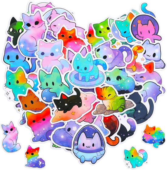 100pcs Cartoon Cat Stickers - Cute Vinyl Stickers - Waterproof ...