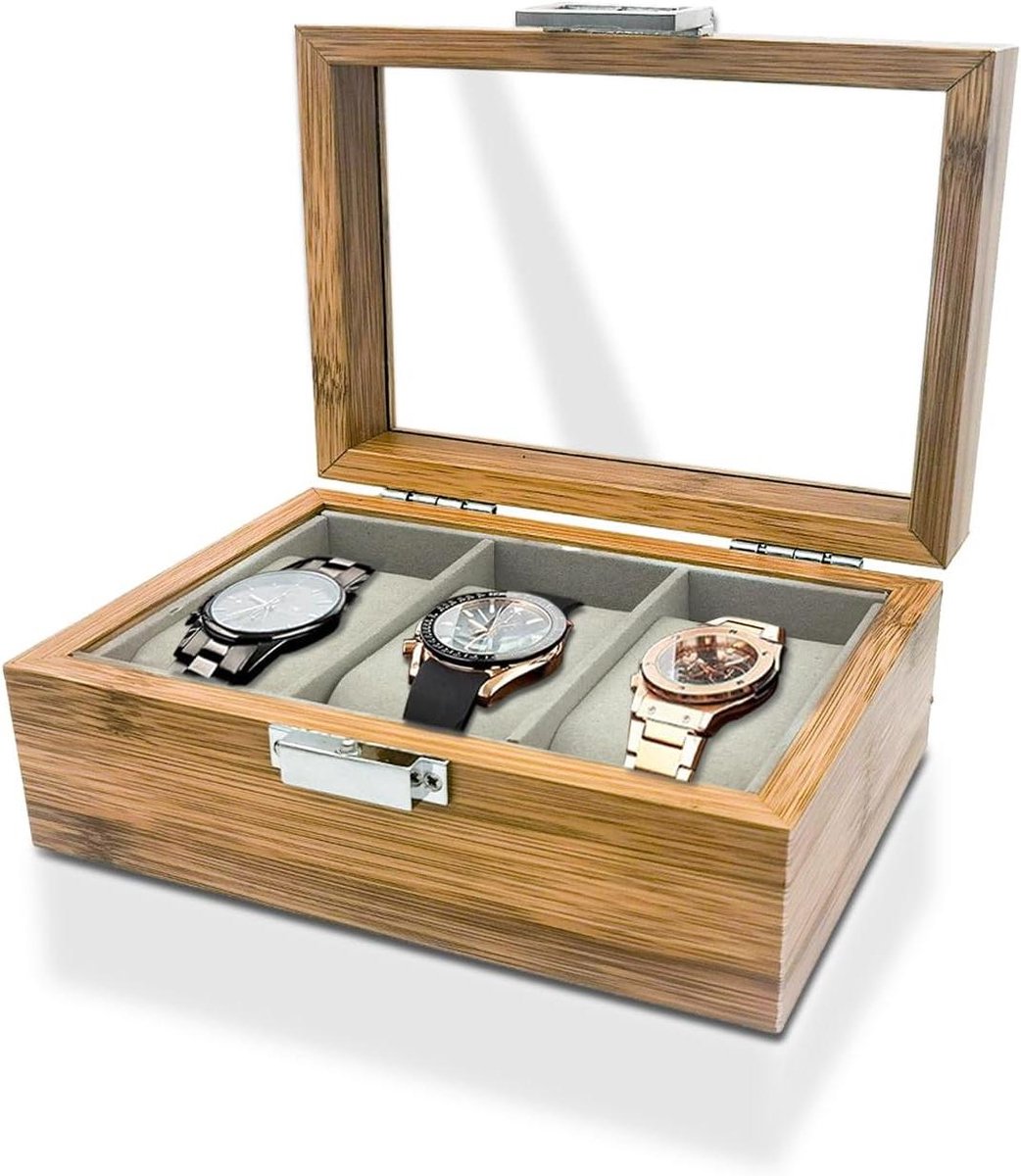 Allecto plus - Houten horlogebox voor 10 horloges - Retro horlogedoos met afneembare kussens - Horloge-opbergdoos met 6 sleuven.