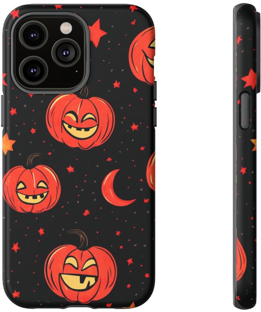 Lachende Pompoenen en Maanpatroon – Telefoonhoesje Geschikt voor iPhone 14 Pro Max