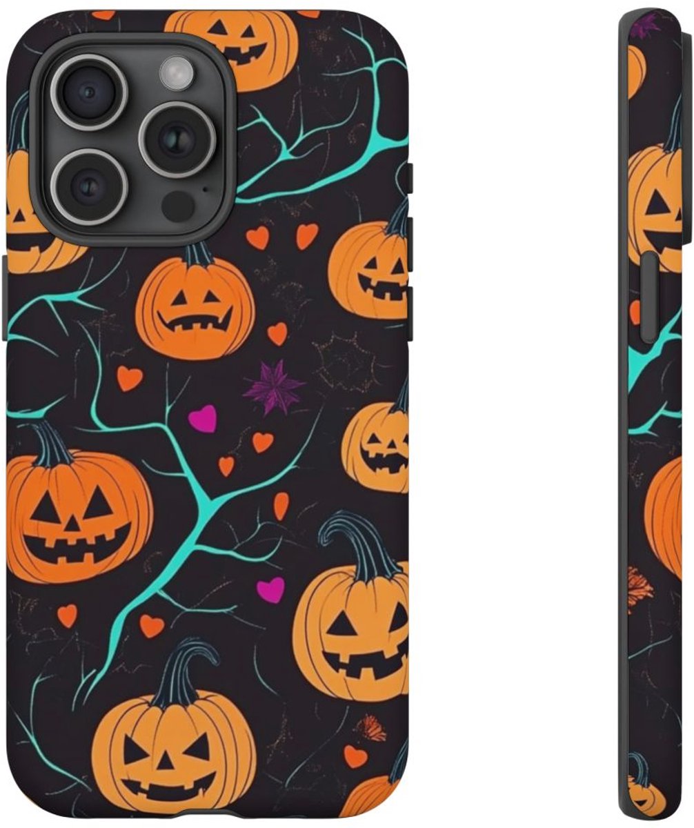 Herfstige Pompoenen en Hartenpatroon – Telefoonhoesje Geschikt voor iPhone 15 Pro Max