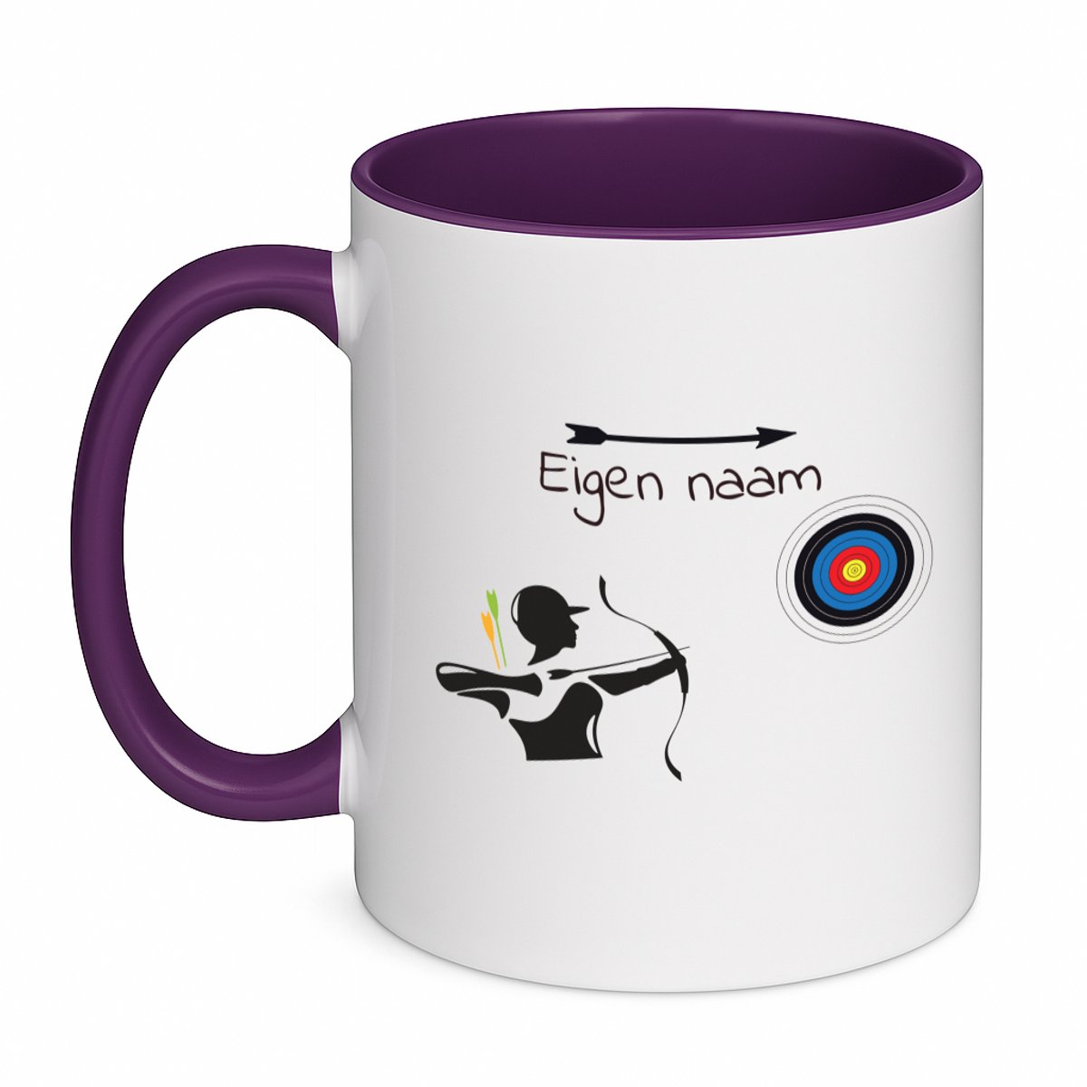 Hacebo® - Boogschieten met eigen naam - koffiebeker paars - Sport - Boogschieters - thee mok - koffie beker - Cadeau - Verjaardag - Geschenk - Gepersonaliseerde Jongens en meisjes - koffiemok - 350 ML inhoud