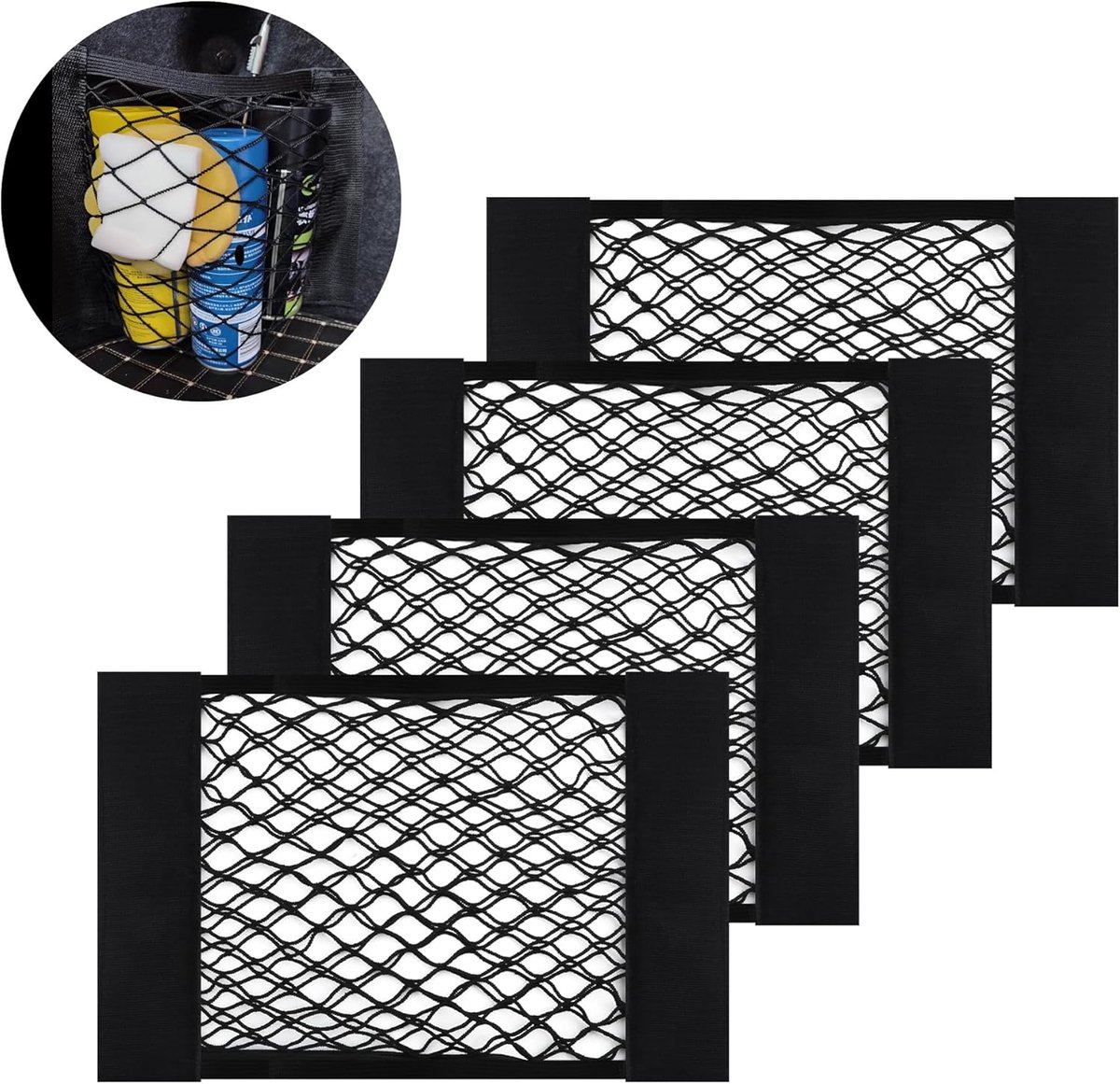 Image of 4pcs 40x25cm Car Storage Net - Extendable Car Seat Backrest Storage Bag - Universal Luggage Net - Auto Accessoires voor Auto, Truck, SUV (40x25cm)