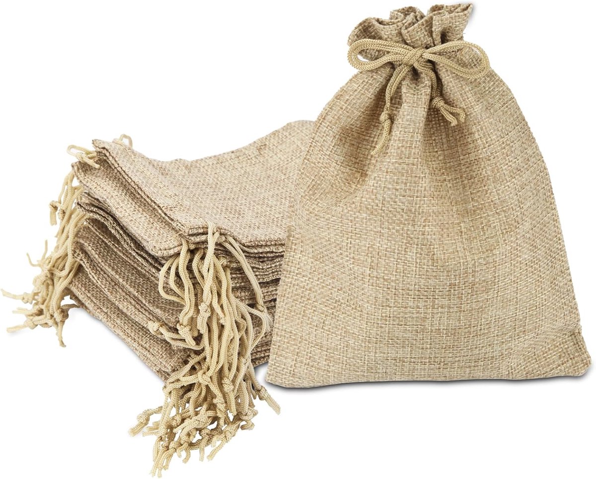 15 stuks jute zakjes 17 x 23 cm herbruikbare cadeauzakjes met trekkoord - stoffen zakjes - sieradenzakjes - bruiloftsgeschenken - doe-het-zelf