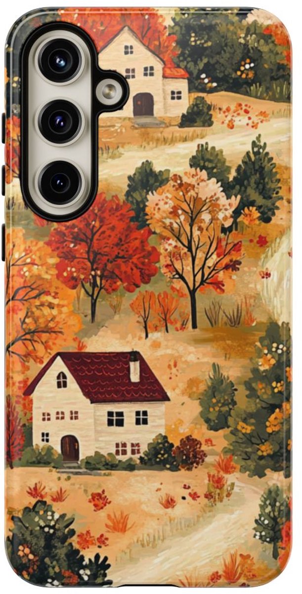 Herfstlandschap met Huizen – Telefoonhoesje Geschikt voor Samsung Galaxy S24 Plus