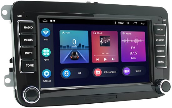 Bluetooth-autoradio - 7-inch scherm, met Android 15 - Ondersteunt draadloze CarPlay en Android Auto, 2+32 GB opslagruimte, voorzien van GPS-navigatie, inclusief achteruitrijcamera, wifi, Bluetooth en FM-radio - Geschikt voor Volkswagen