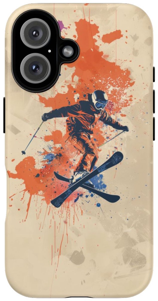 Skiër met Verfspatten – Telefoonhoesje Geschikt voor iPhone 16