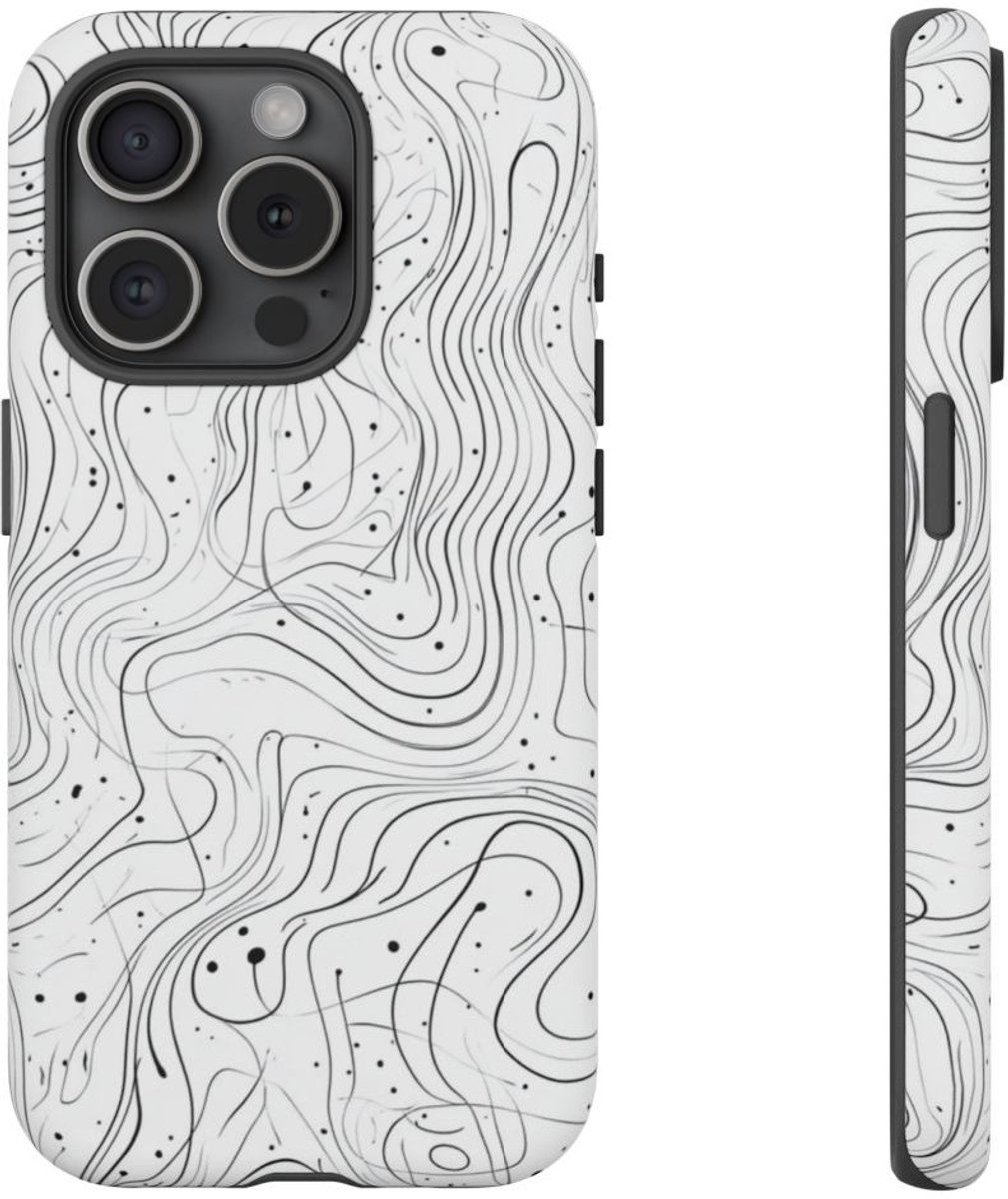 Abstract Zwart-Wit Golvend Lijnenpatroon – Telefoonhoesje Geschikt voor iPhone 15 Pro