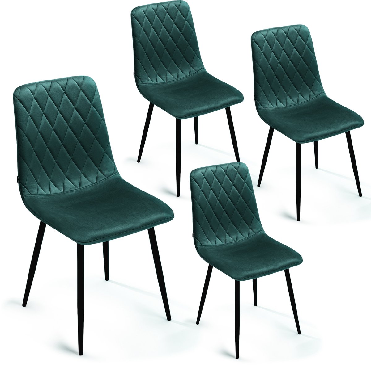 Lina® Elisia Eetkamerstoelen - Stoel - Groen - Set van 4 - Velvet