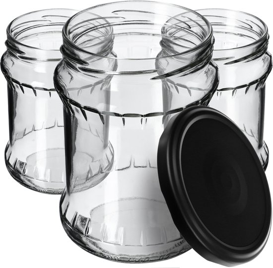 KADAX Inmaakpotten, 500 ml, bewaarpotten met schroefdeksel, inmaakpotten, jampot, voorraadpot, conservenglas, ronde potten (mat zwart, 8 stuks)