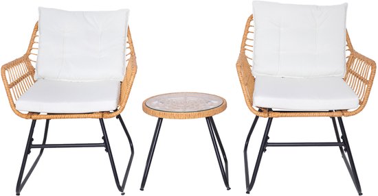 Svita Amalfi - Salon de jardin en rotin - Salon de jardin extérieur pour balcon 2 personnes naturel