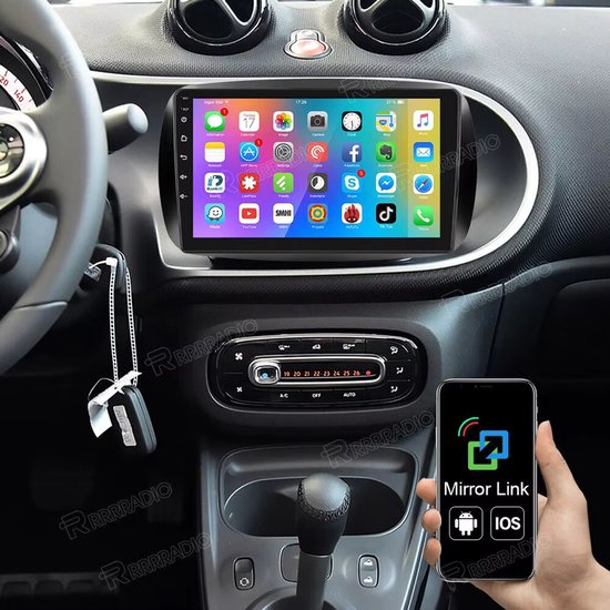 Autoradio-9-inch Android 13 autoradio met GPS-navigatie, compatibel met 2+32G voor Smart 2014-2022, ingebouwde draadloze verbinding voor CarPlay, Android Auto, Bluetooth, wifi, FM/RDS, SWC, Mirror Link + AHD-achteruitrijcamera