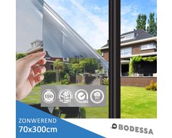 BODESSA™ Isolerend HR+ Raamfolie - Zonwerende Folie met Spiegeleffect - Anti Inkijk - Statisch - Zilver - 70 x 300cm