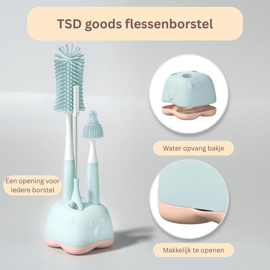 TSD goods - Flessenborstel - Flessenborstel Baby - Olifant groen - Flessenborstel met Houder - Flessenreiniger - Flesvoeding accessoires - Kleur Groen van TSD goods — afbeelding 2
