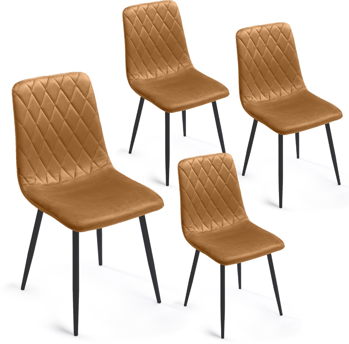 Lina® Elisia Eetkamerstoelen Okergeel - Stoel - Set van 4 - Velvet