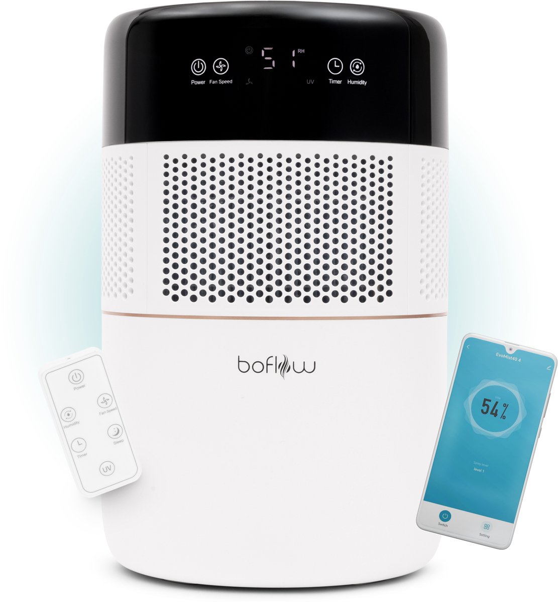 BoFlow® EvoMist40 Luchtbevochtiger - Top Filling - 3-in-1: Luchtbevochtiger met Filter, UV-lamp en Aromatherapie
