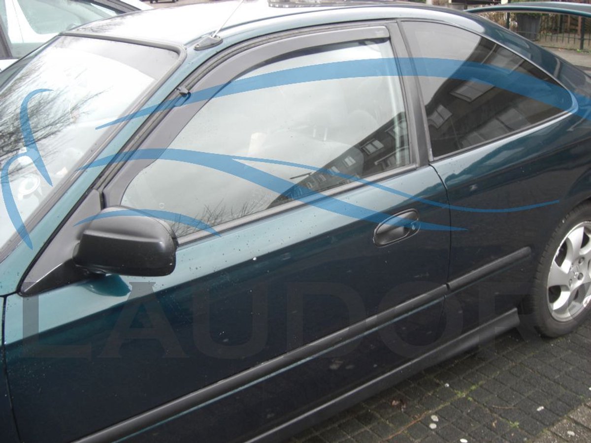 Zijwindschermen donker getint - Team Heko - tbv Honda Civic type EJ / EM / EK - past alleen op 2 / 3 deurs coupe model VANAF 1995 - 2001, set a 2 stuks tbv voordeuren L+R visors raamspoilers