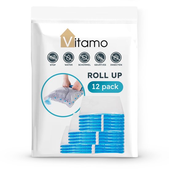 VITAMO Roll Up Vacuüm Opbergzakken - 3 Maten oprolbare vacuümzakken - 12 Pack