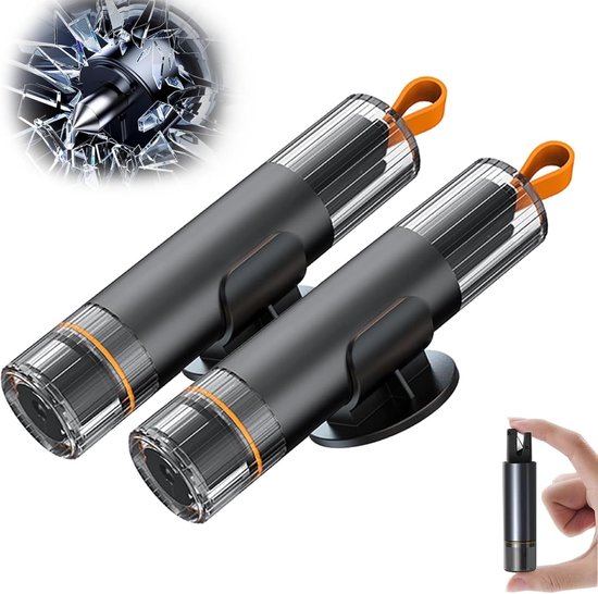 2-in-1 Auto Noodhamer – Glasbreker En Gordelsnijder, Roestvrijstalen Mes, Stalen Punt, Sleutelhanger, Felgeel – Levensreddend Accessoire