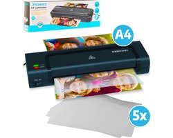 Lamineerapparaat A4 met 5x Lamineerhoezen - Lamineermachines - Plastificeerapparaat - Lamineer - Laminator - Zwart - Fichero