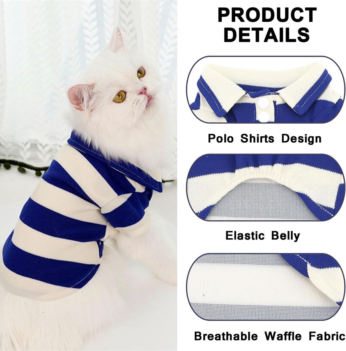 Hondenpoloshirt met wafelpatroon, geschikt voor kleine en middelgrote honden, gestreepte trui voor huisdieren, lente- en zomersweater met ademende puppy, Chihuahua Yorkie (M (borst 37 cm)) — cadeau in Cadeau-ideeën - foto 4